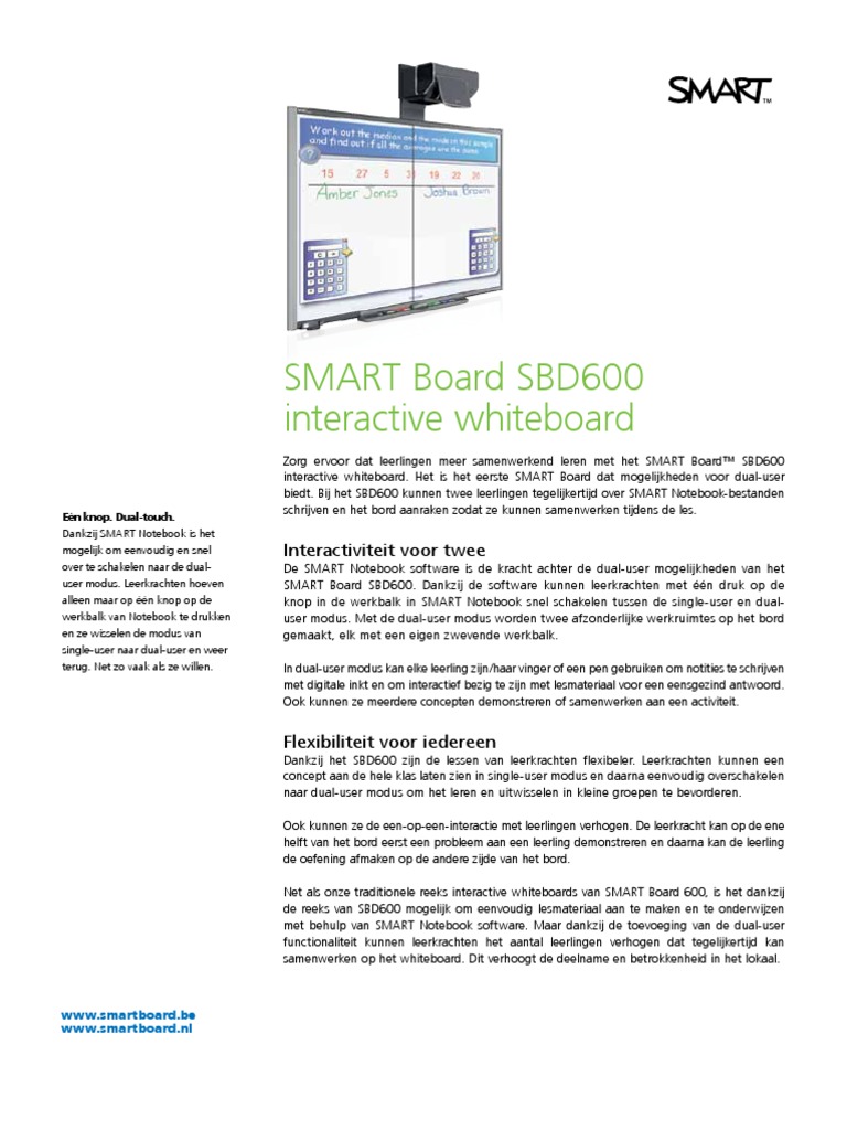 Productblad: SMART Board SBD600 Interactive Whiteboard | PDF