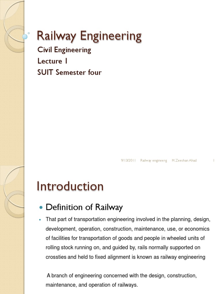 Railway Engineering Lecture 1 Track (Rail Transport) Rail Transport