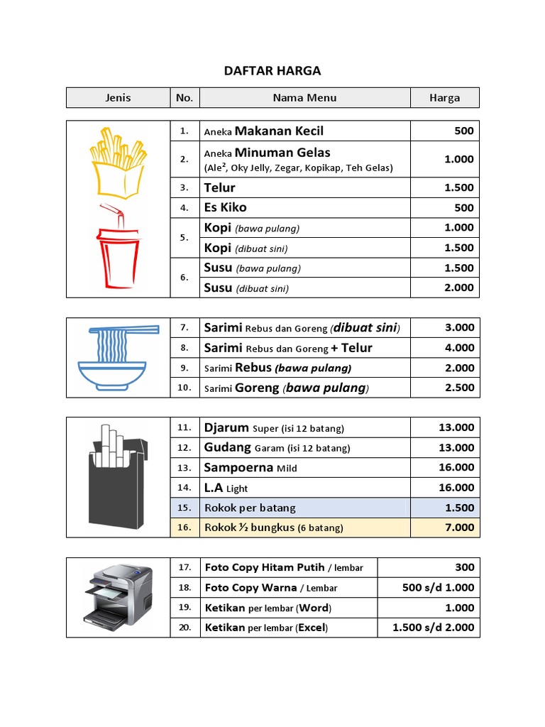 Contoh Desain Daftar Harga Sederhana Contoh Desain Daftar Harga Sederhana