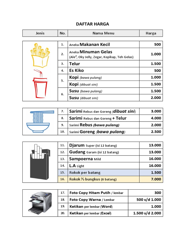  Contoh  Desain Daftar  Harga  Sederhana