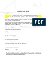 Internship Offer Letter Sample