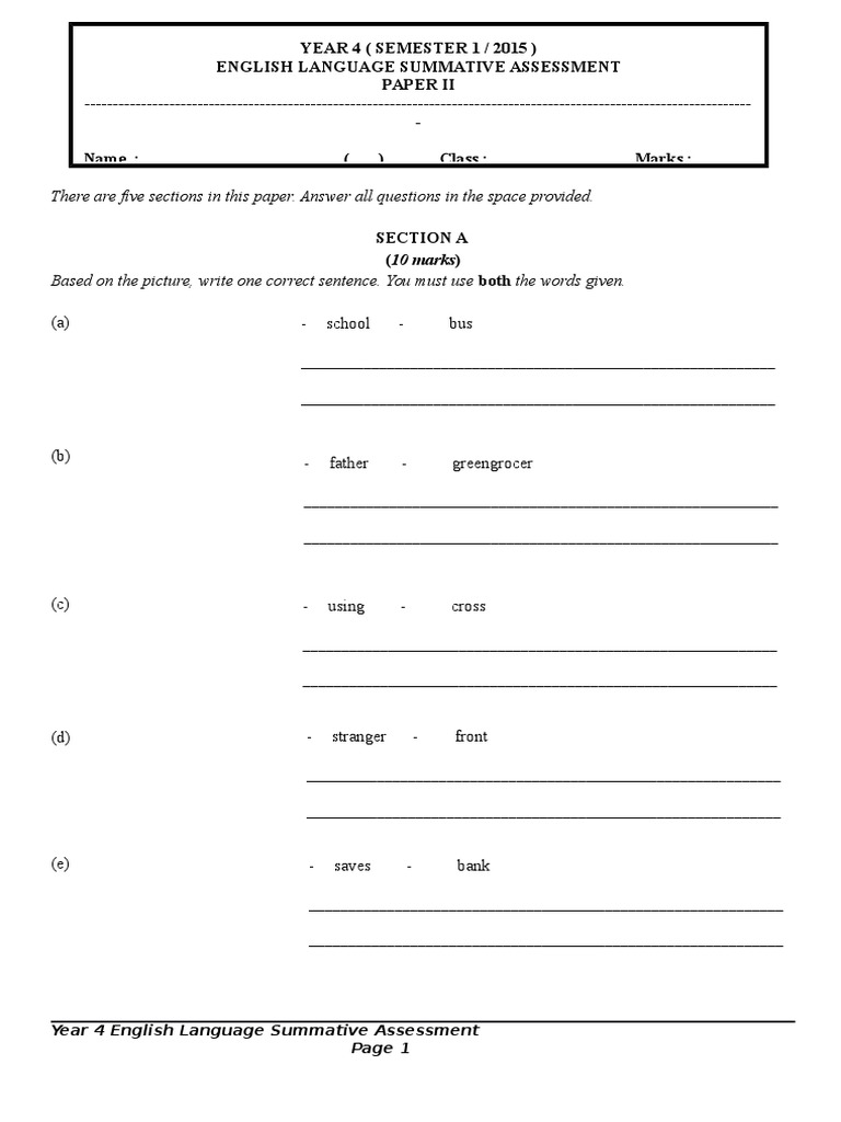 English Paper 2 Year 4 KSSR SJKC Bagheera Baloo