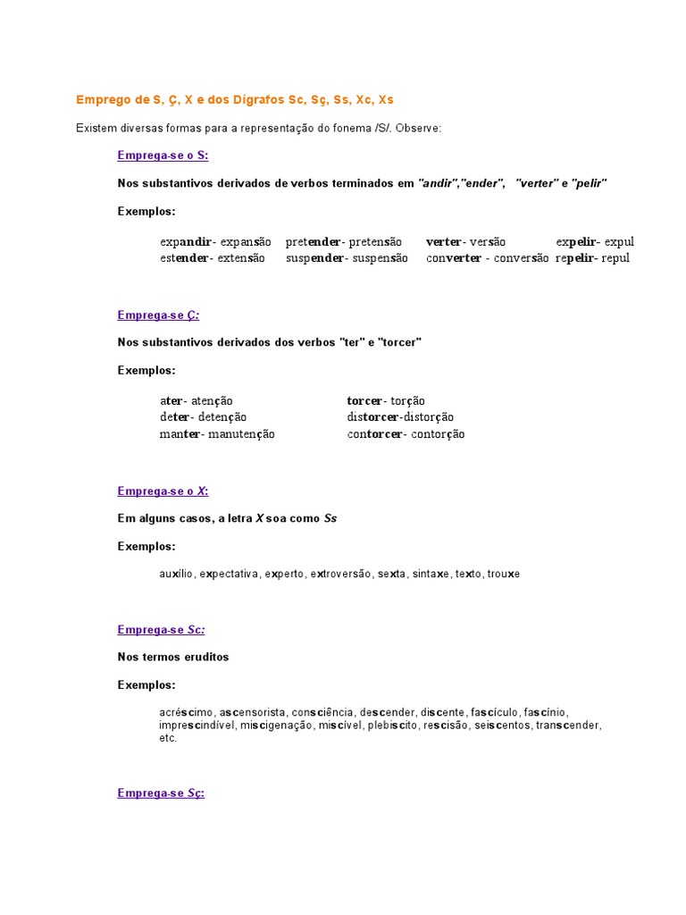 05 Emprego De S C X E Dos Digrafos Sc Sc Ss Xc Xs