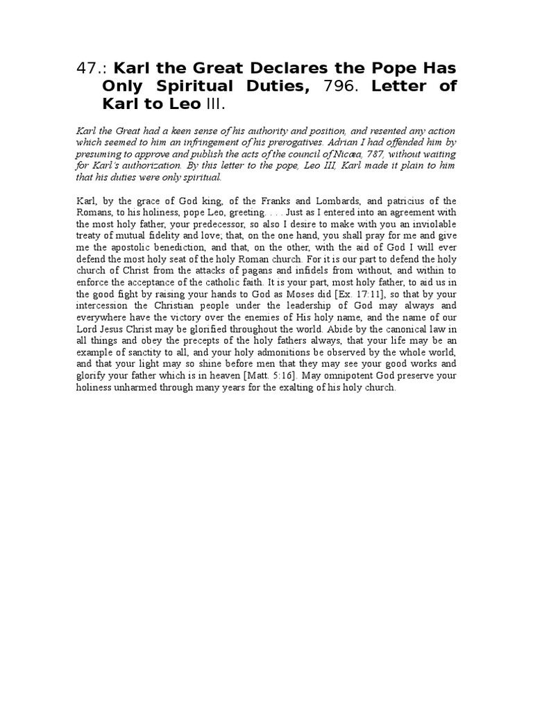 Karl the Great's Letter to Pope Leo III | PDF