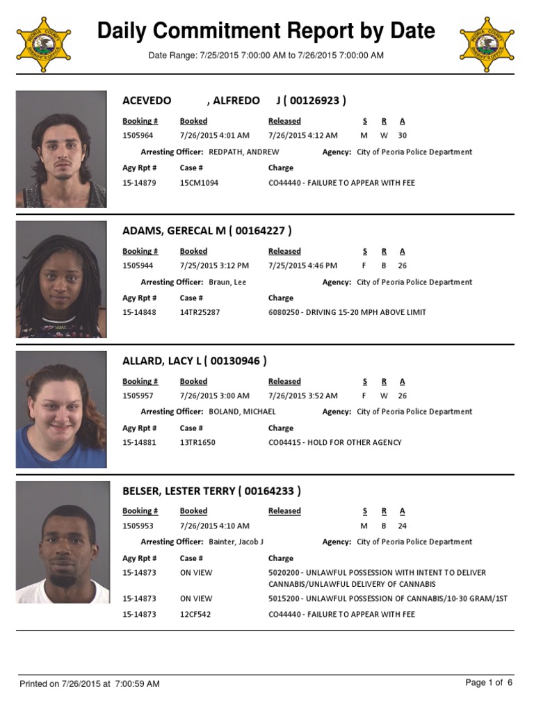 Peoria County Daily Commitment Report PDF Public Law Road Transport