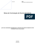 BCE 2015 - Lista de Unidades Orgânicas e Grupos de Recrutamento Por Parâmetro de Avaliação