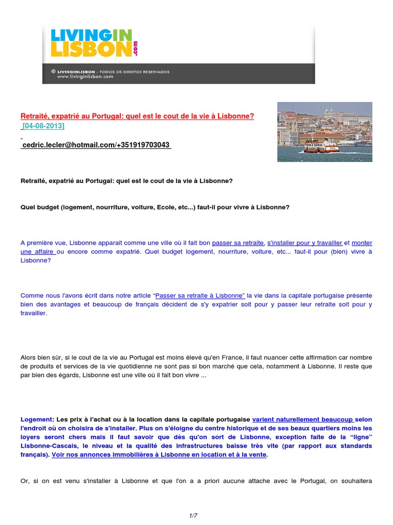 Retraite Expatrie Au Portugal Quel Est Le Cout De La Vie A Lisbonne Lisbonne Voitures