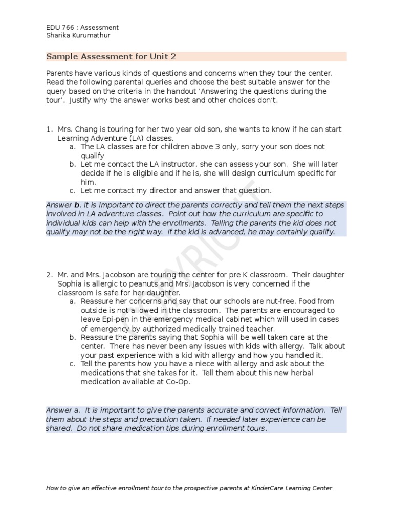 Sample Assessment For Unit 2: EDU 766: Assessment Sharika Kurumathur ...