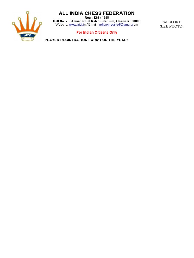 AICF Player Registration Form 2023 | PDF | Chess | Government