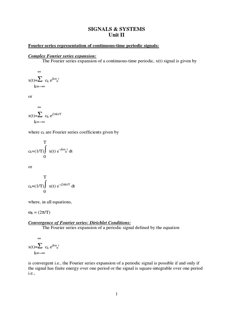 Signals & Systems Unit II: Fourier Series Representation of Continuous ...