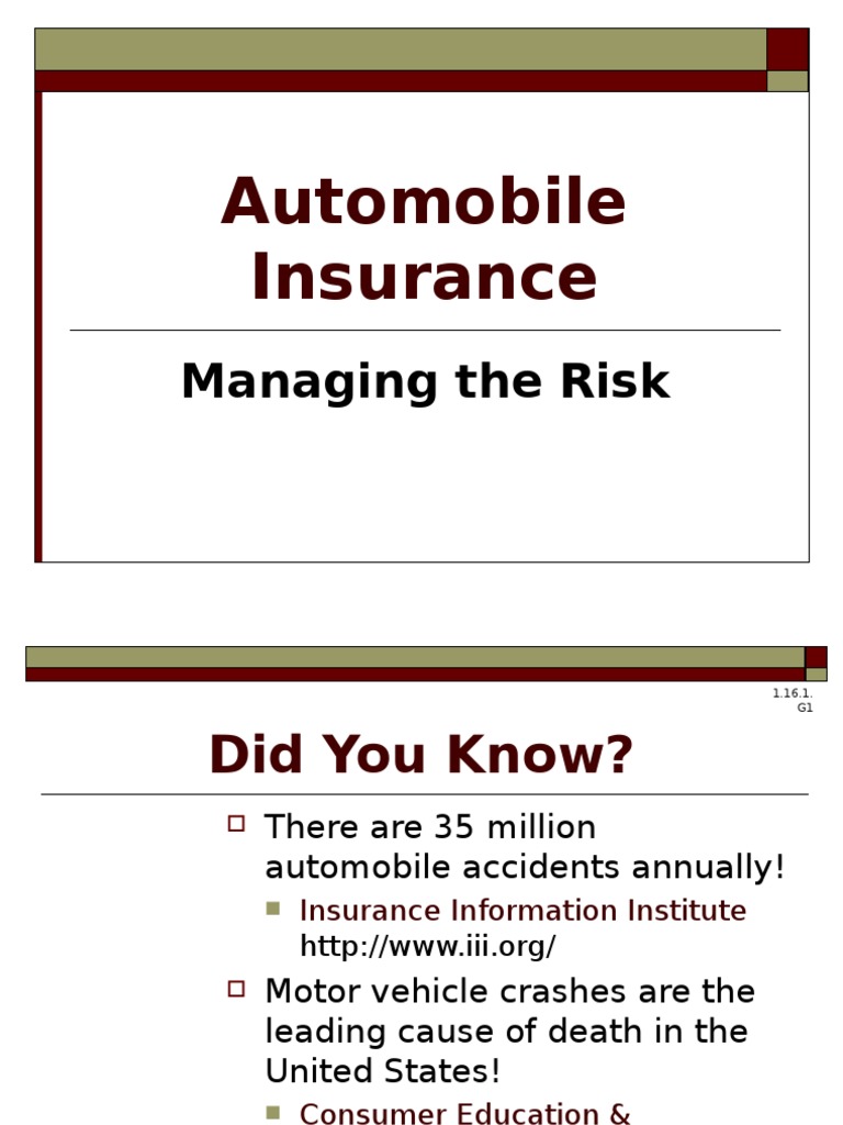 Automobile Insurance: Managing The Risk | PDF | Vehicle Insurance ...