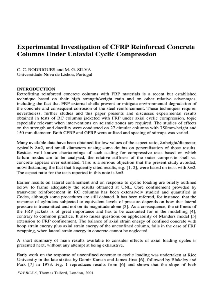 Experimental Investigation of CFRP Reinforced Concrete Columns Under ...