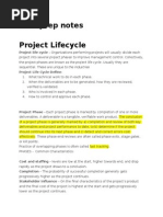 PMP Prep Notes Project Lifecycle