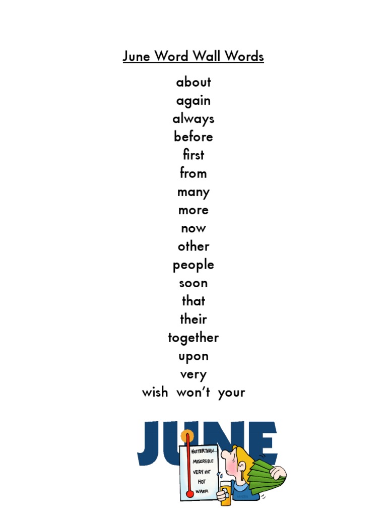 June Word Wall Vocabulary List | PDF