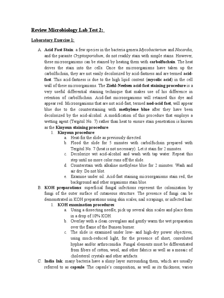 Review Microbiology Lab Test 2 Staining Growth Medium