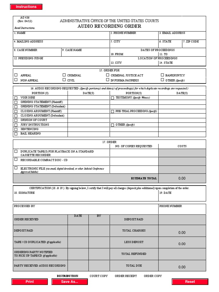 Court Audio Recording Request Form | PDF | Sound Recording And ...