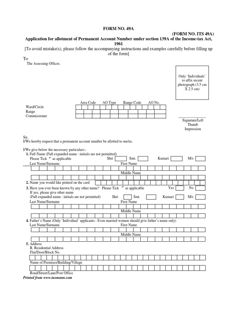 Form No. 49A: PAN Application Guide | PDF | Government Information ...