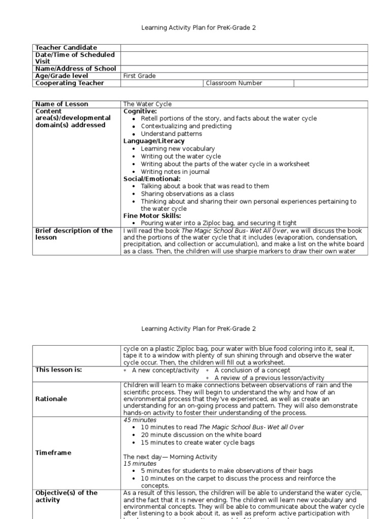 Water Cycle Lesson Plan Grade 4