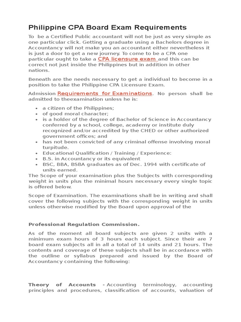 Philippine CPA Board Exam Requirements PDF Certified Public