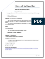 Definitions of Netiquettes: 1) Longman Dictionary of Contemporary English