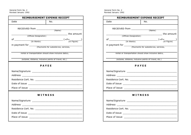 Reimbursement Expense Receipt Reimbursement Expense Receipt | PDF ...