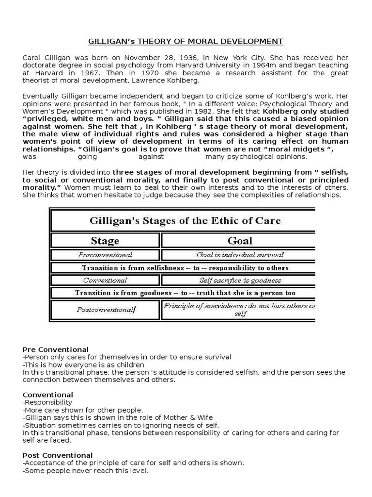 Gilligan’S Theory Of Moral Development Action (Philosophy