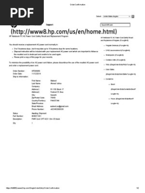 Hp Order Confirmation