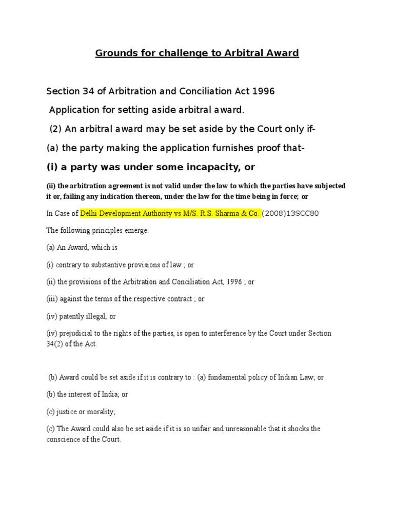 Grounds For Challenge To Arbitral Award PDF Public Policy Doctrine
