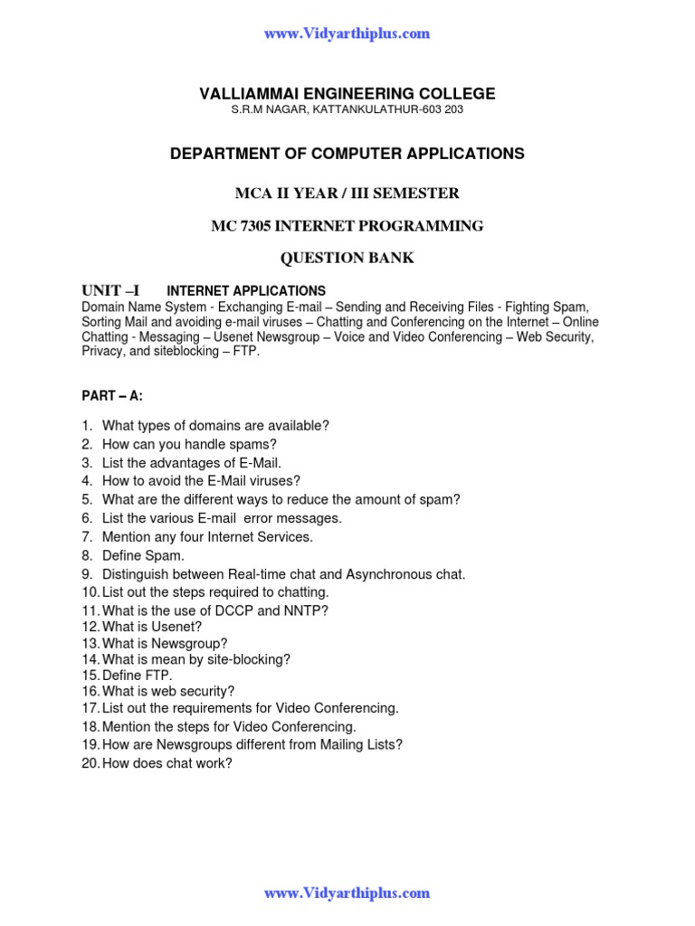 MC7305-Internet Programming - QUESTION BANK | PDF | Network Socket ...