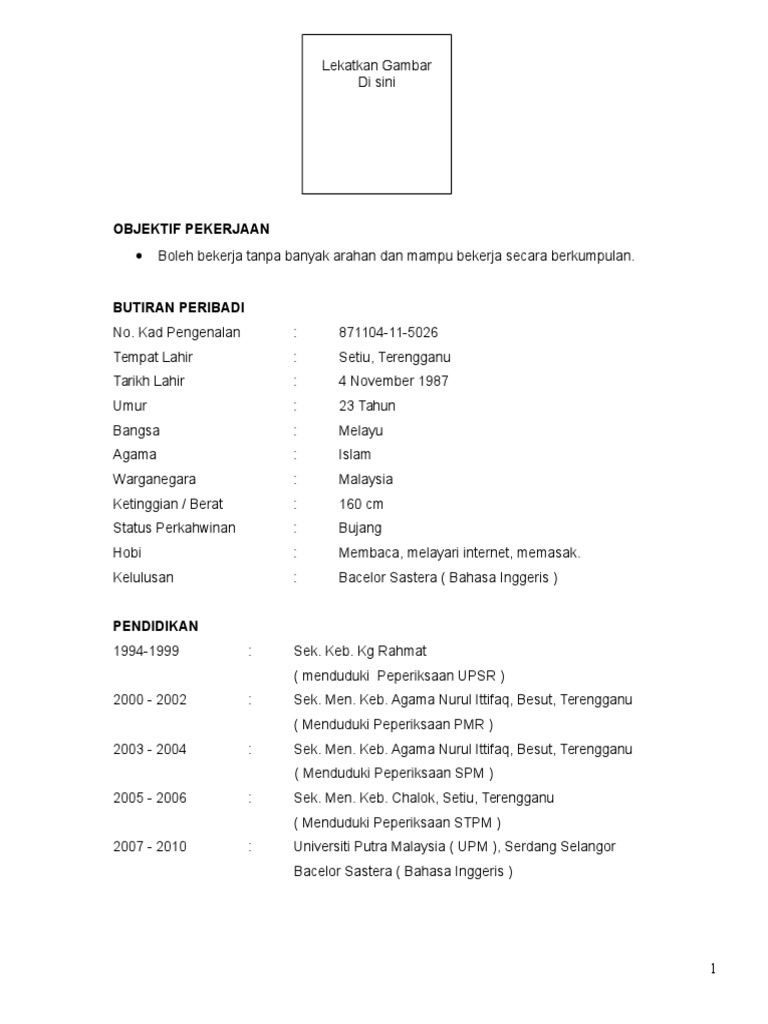 Contoh Resume Bahasa Melayu