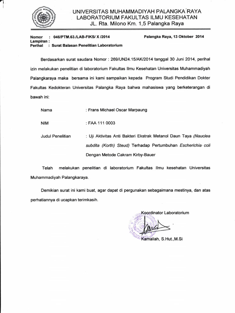 Surat Telah Melakukan Penelitian