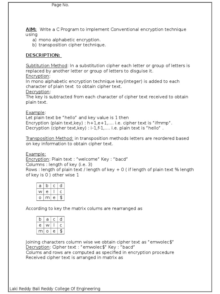 AIM: Write A C Program To Implement Conventional Encryption Technique ...