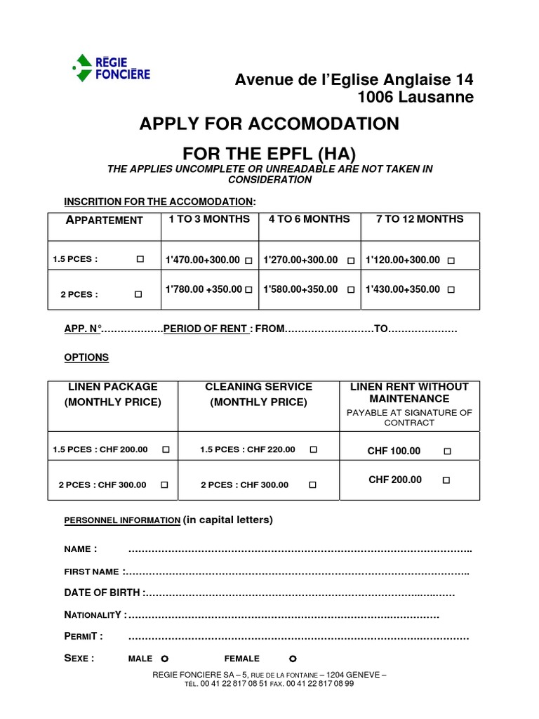 EPFL Accommodation Application Form | PDF | Finance & Money Management