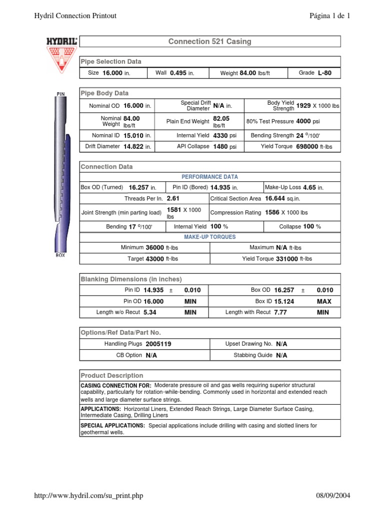 Página 1 de 1 Hydril Connection Printout PDF