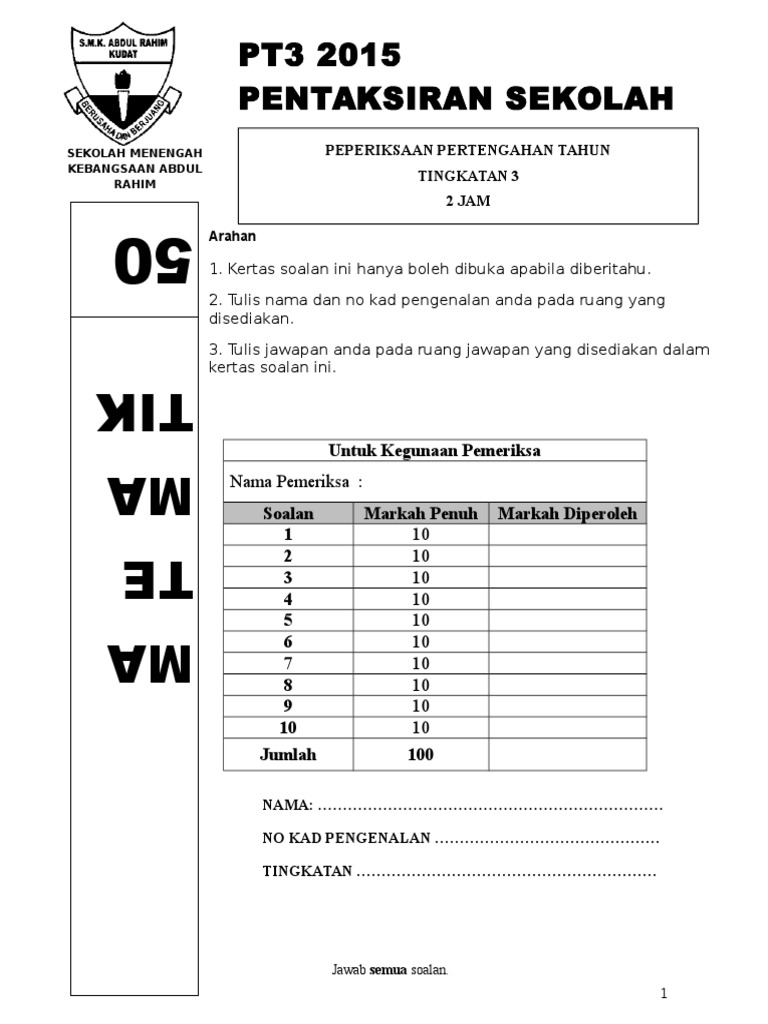 Soalan Matematik Pertengahan Tahun (Repaired)