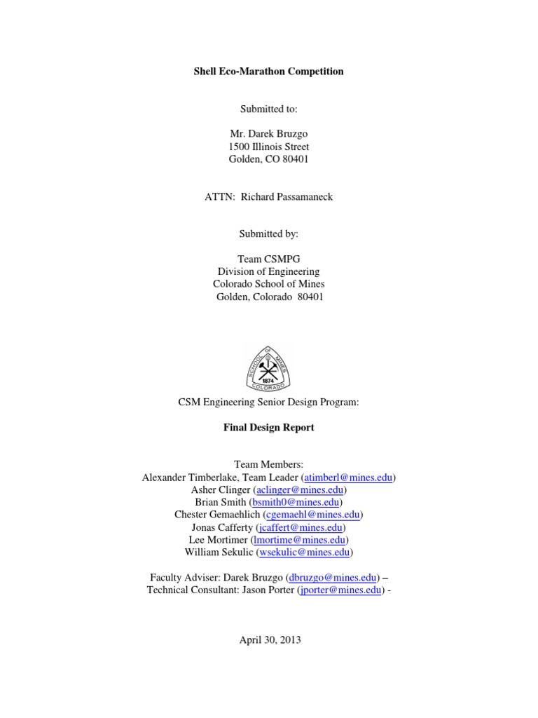 Eco-Marathon Car Design Report | PDF | Steering | Axle