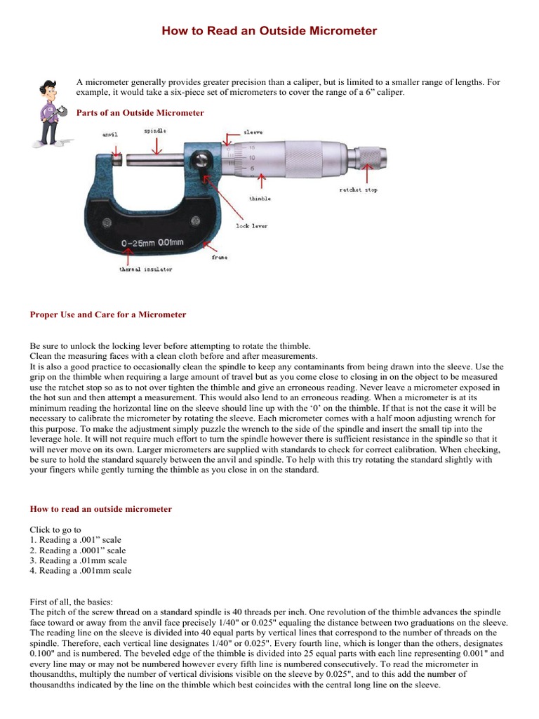 Proper Use and Care of Outside Micrometers A Guide to Reading