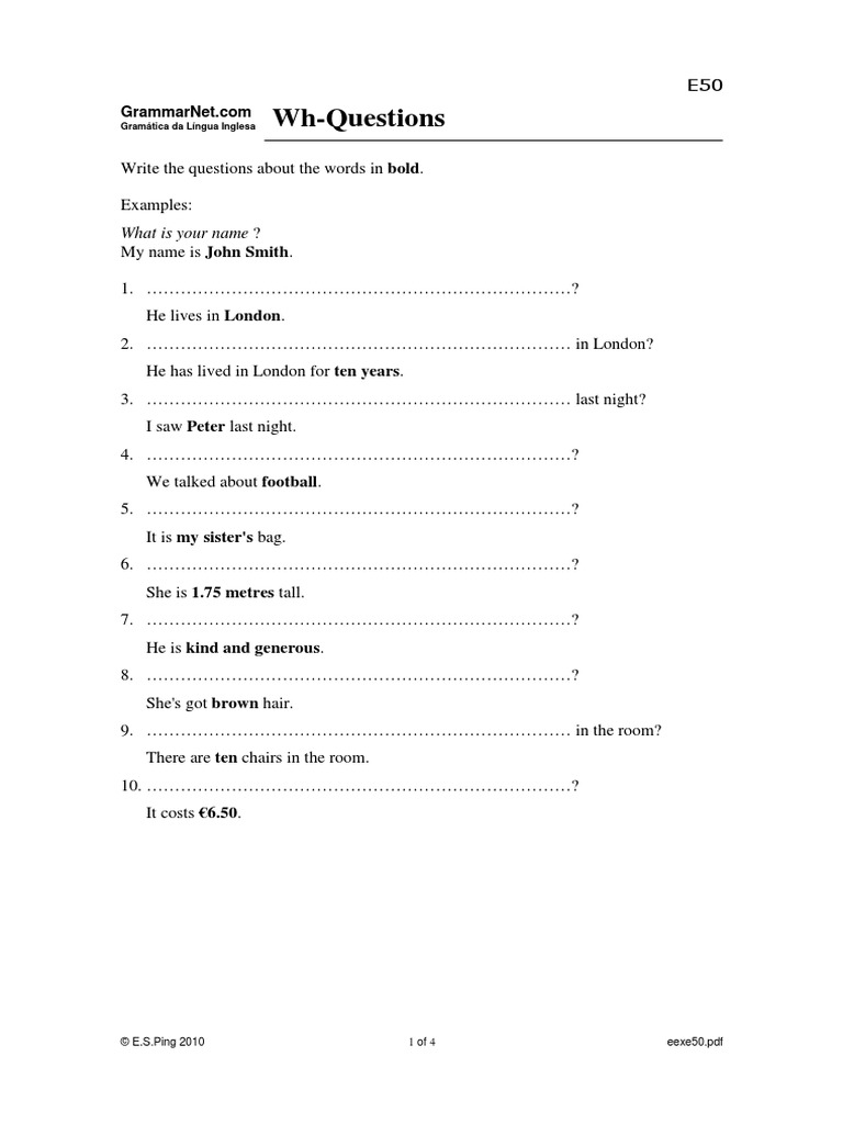 Wh-Questions: What Is Your Name ? | PDF