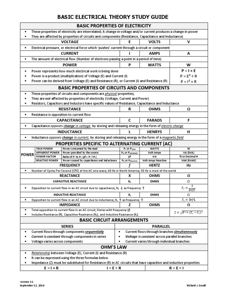 Basic Electrical Theory Study Guide | PDF | Inductance | Electrical ...