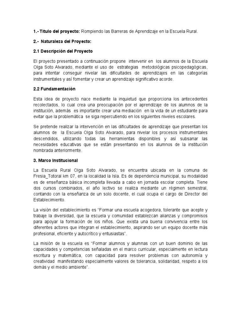 Barreras de Aprendizaje en Escuela Rural | PDF | Plan de estudios ...
