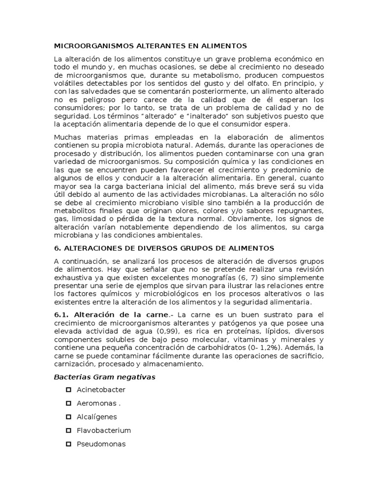 Microorganismos Alterantes en Alimentos | PDF | Carne | Escherichia coli