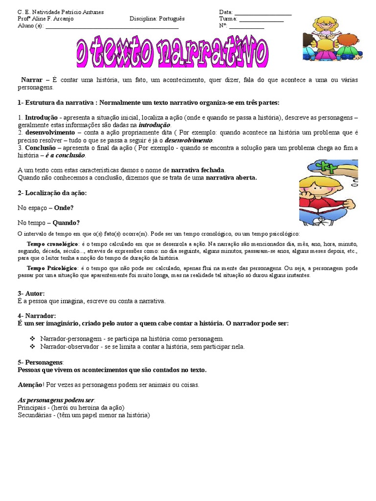 Texto Narrativo Pronto : Sequência 3 Texto narrativo – NRRBG
