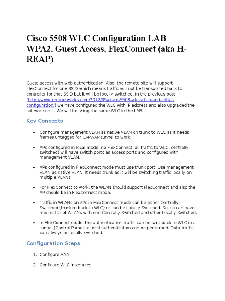Cisco 5508 WLC FlexConnect Configuration | PDF | Wireless Lan | Radius