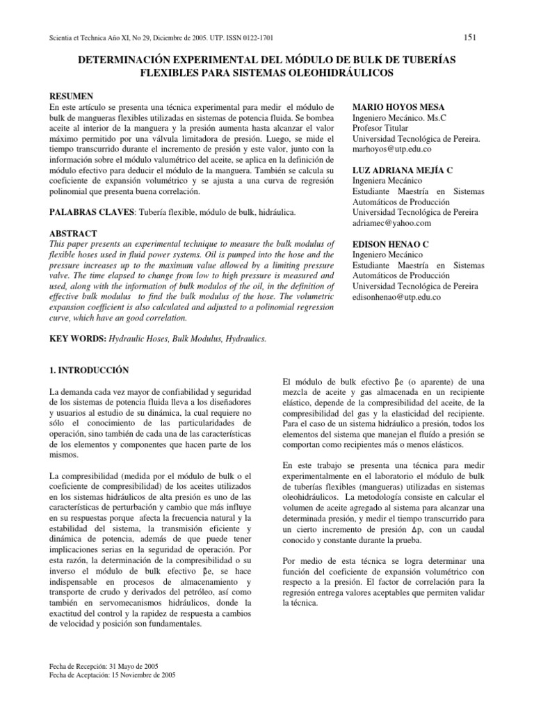 Módulo de Bulk en Mangueras Hidráulicas | PDF | Presión | Acero