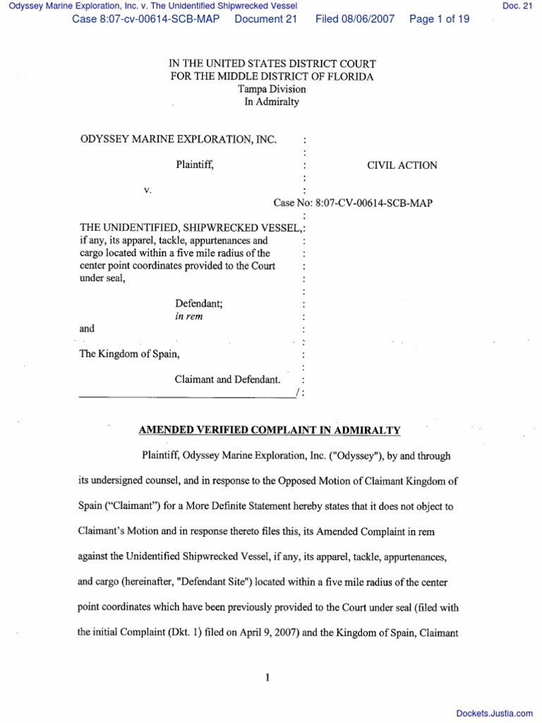 Odyssey Marine Exploration, Inc. v. The Unidentified Shipwrecked Vessel