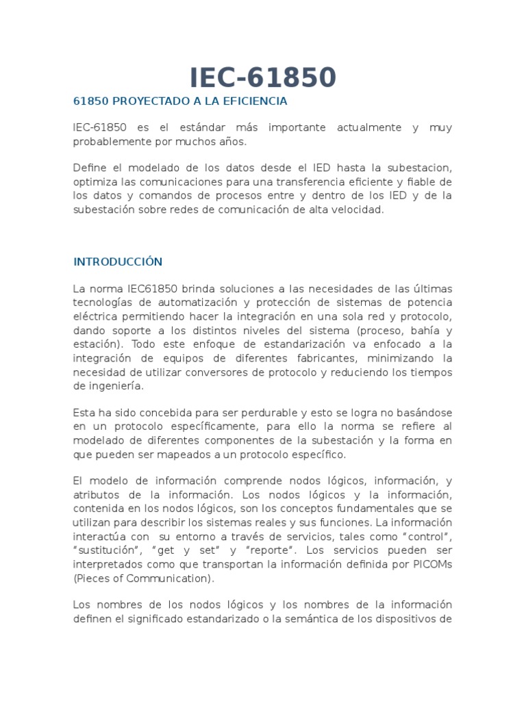 Norma IEC 61850: Estandarización en Subestaciones | PDF | Modelo osi ...
