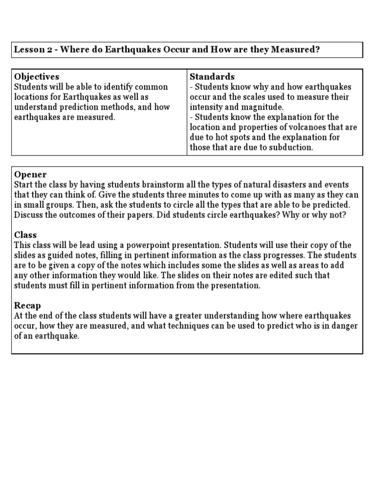 Lesson 2 Plan | PDF | Earthquakes | Cognition