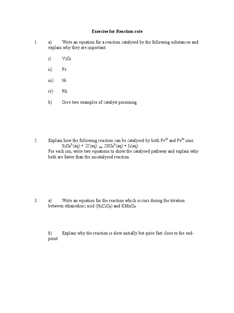 Exercise for Reaction Rate
