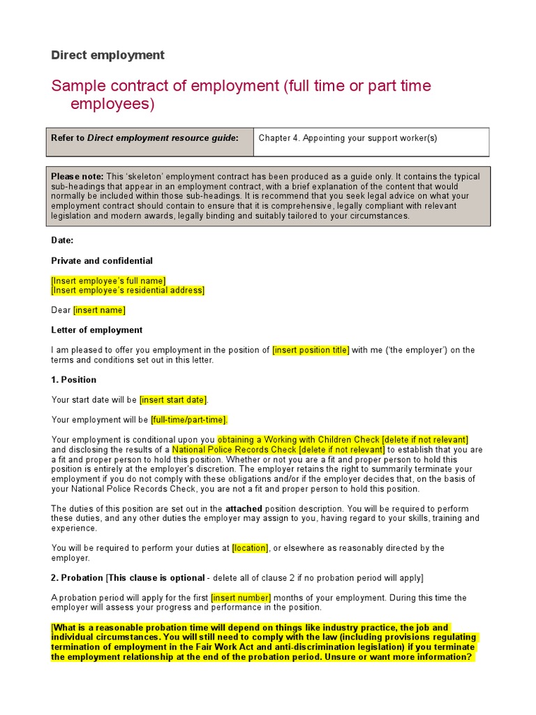 Employment Contract Template Guide | PDF | Part Time Contract | Employment