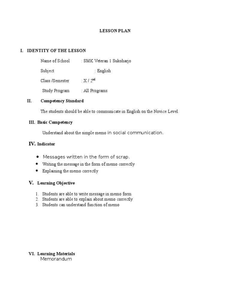 Lesson Plan Memo PDF Memorandum Teachers